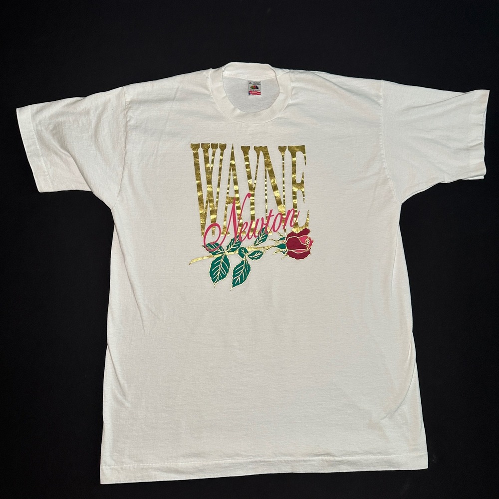 Vtg Wayne Newton T Shirt Mens XL Fruit of the Loom White Gold Rose Single Stitch